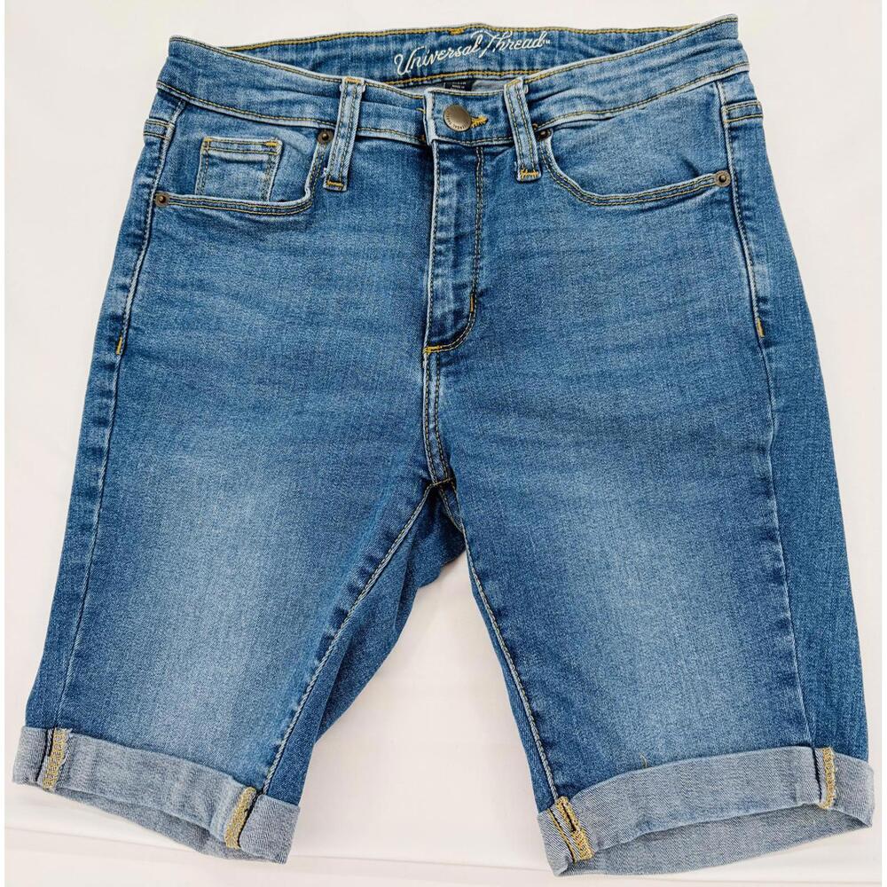 Universal Thread Denim Bermuda Shorts Regular 4‎ Rolled Cuff Casual Blue